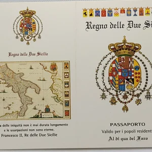 PASSAPORTO REGNO DELLE DUE SICILIE SICILIA MAPPA SUD PENISOLA AL DI QUA DEL FARO