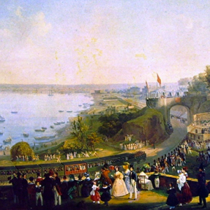 Poster stampa Convoglio inaugurale treno Napoli Portici in arrivo al Granatello 1839